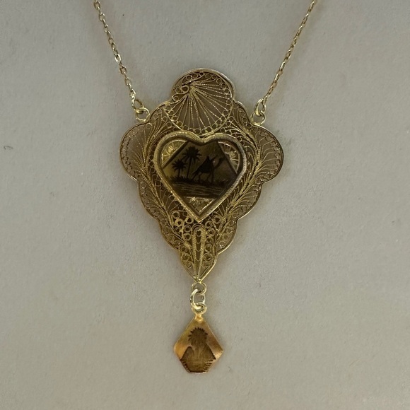 Elegant Gold plated Silver filigree Vintage Egyptian necklace - Picture 2 of 13